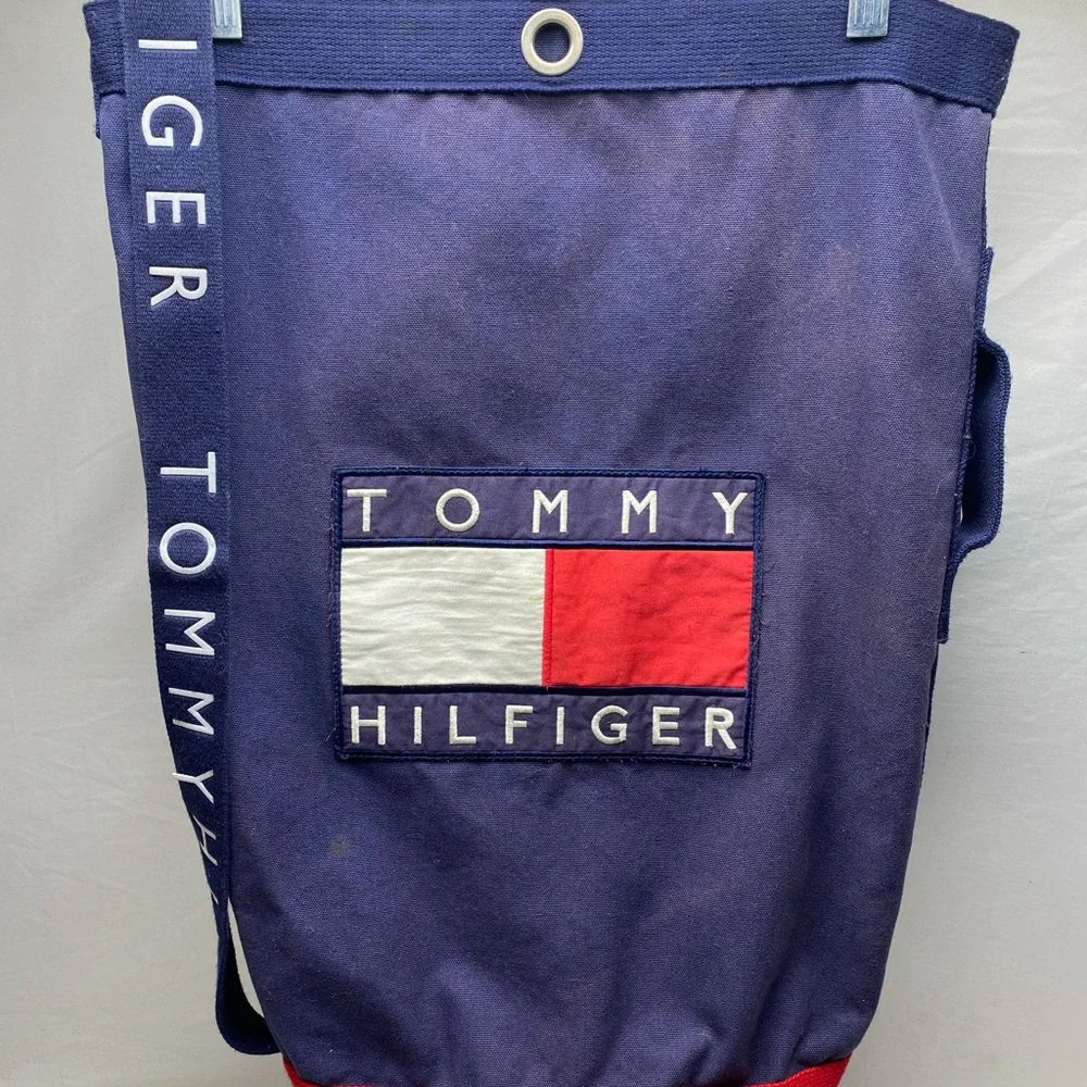 Vintage 90s Tommy Hilfiger Large Canvas Bag Sling Sack Backpack